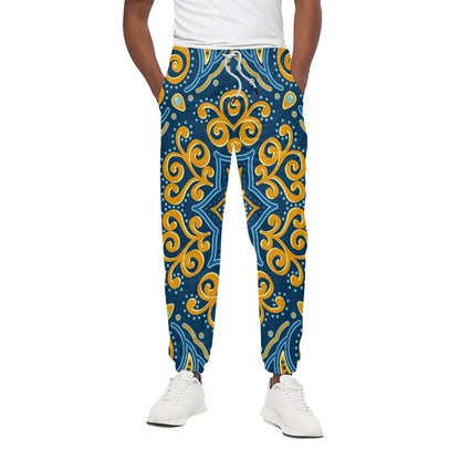 Blue And Gold Bohemian Mandala Print Cotton Pants