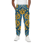 Blue And Gold Bohemian Mandala Print Cotton Pants