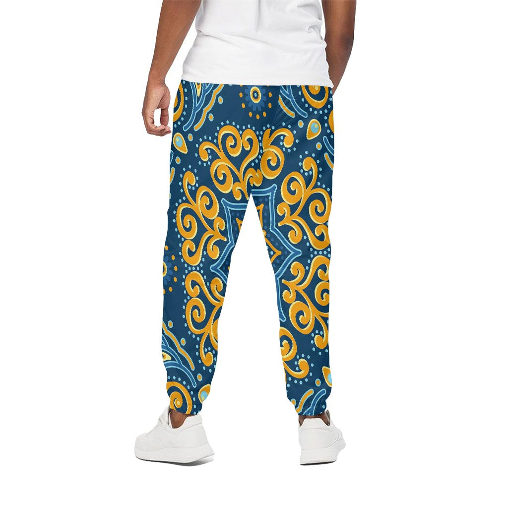 Blue And Gold Bohemian Mandala Print Cotton Pants