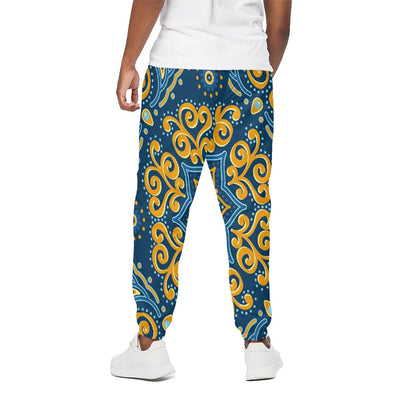Blue And Gold Bohemian Mandala Print Cotton Pants