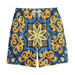 Blue And Gold Bohemian Mandala Print Cotton Shorts
