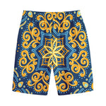 Blue And Gold Bohemian Mandala Print Cotton Shorts