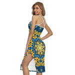 Blue And Gold Bohemian Mandala Print Cross Back Cami Dress