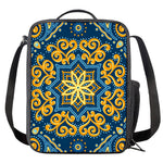 Blue And Gold Bohemian Mandala Print Crossbody Lunch Bag