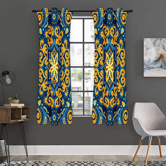 Blue And Gold Bohemian Mandala Print Curtain