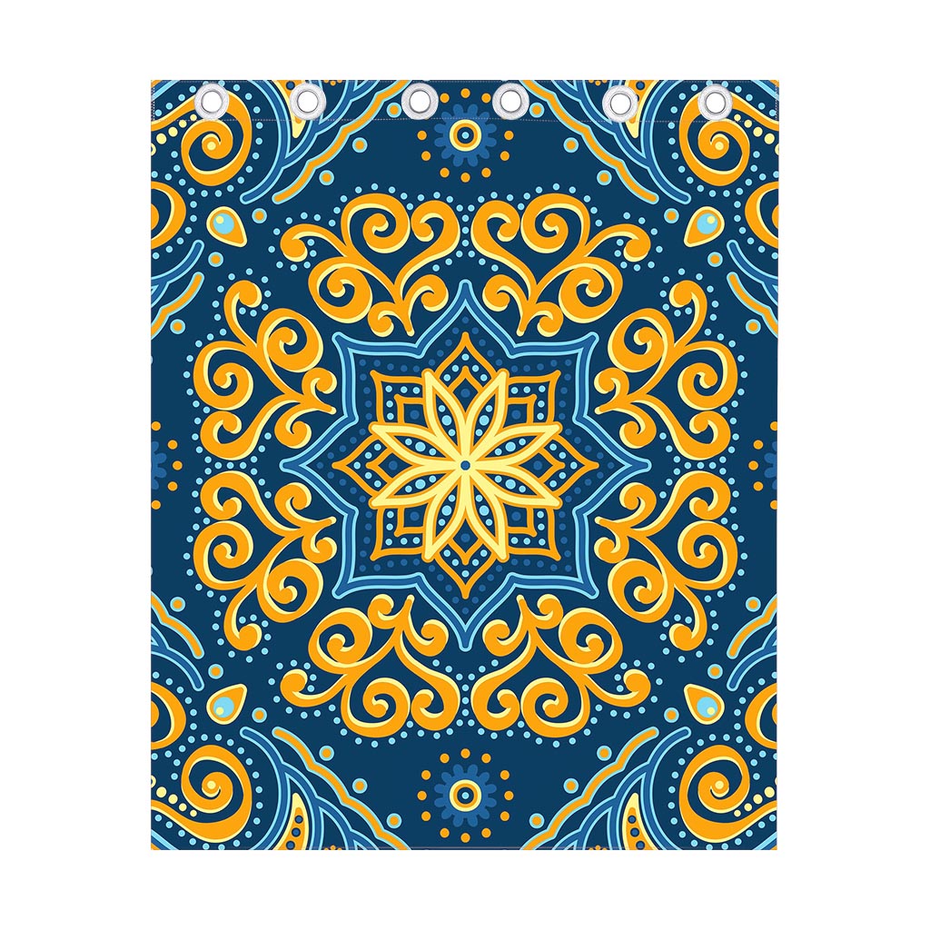 Blue And Gold Bohemian Mandala Print Curtain