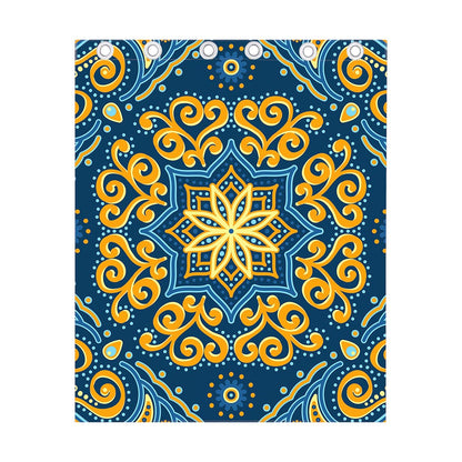 Blue And Gold Bohemian Mandala Print Curtain