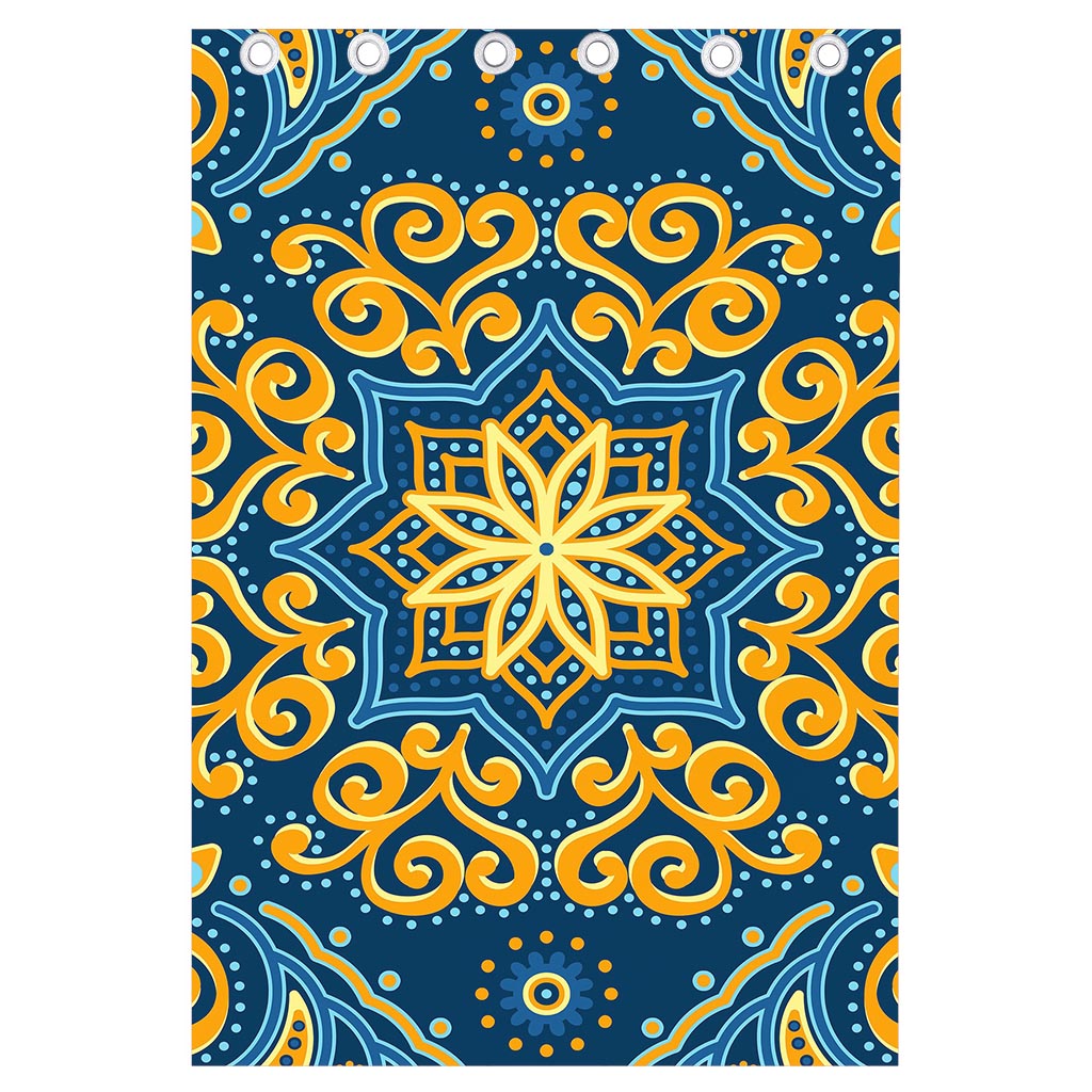 Blue And Gold Bohemian Mandala Print Curtain