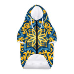 Blue And Gold Bohemian Mandala Print Dog Zip Up Hoodie