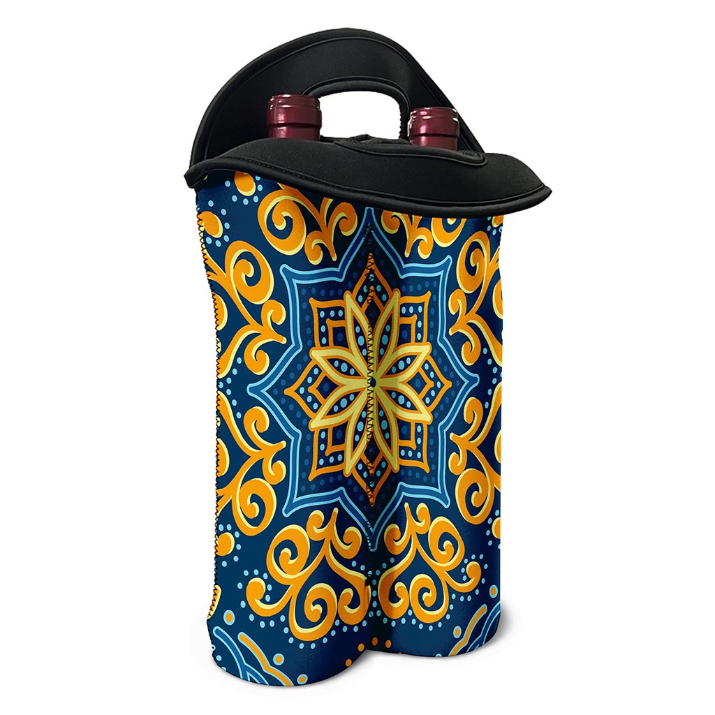 Blue And Gold Bohemian Mandala Print Double Neoprene Wine Tote