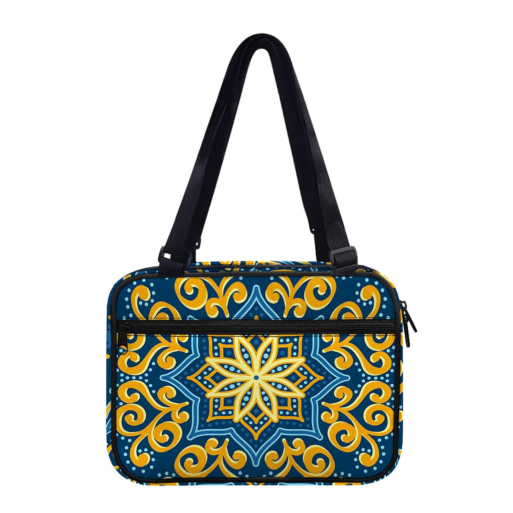 Blue And Gold Bohemian Mandala Print Double Strap Bible Bag