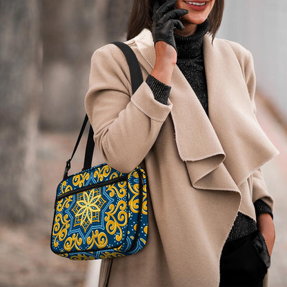 Blue And Gold Bohemian Mandala Print Double Strap Bible Bag