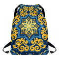 Blue And Gold Bohemian Mandala Print Drawstring Backpack