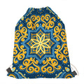 Blue And Gold Bohemian Mandala Print Drawstring Bag