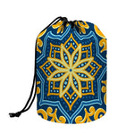 Blue And Gold Bohemian Mandala Print Drawstring Makeup Bag