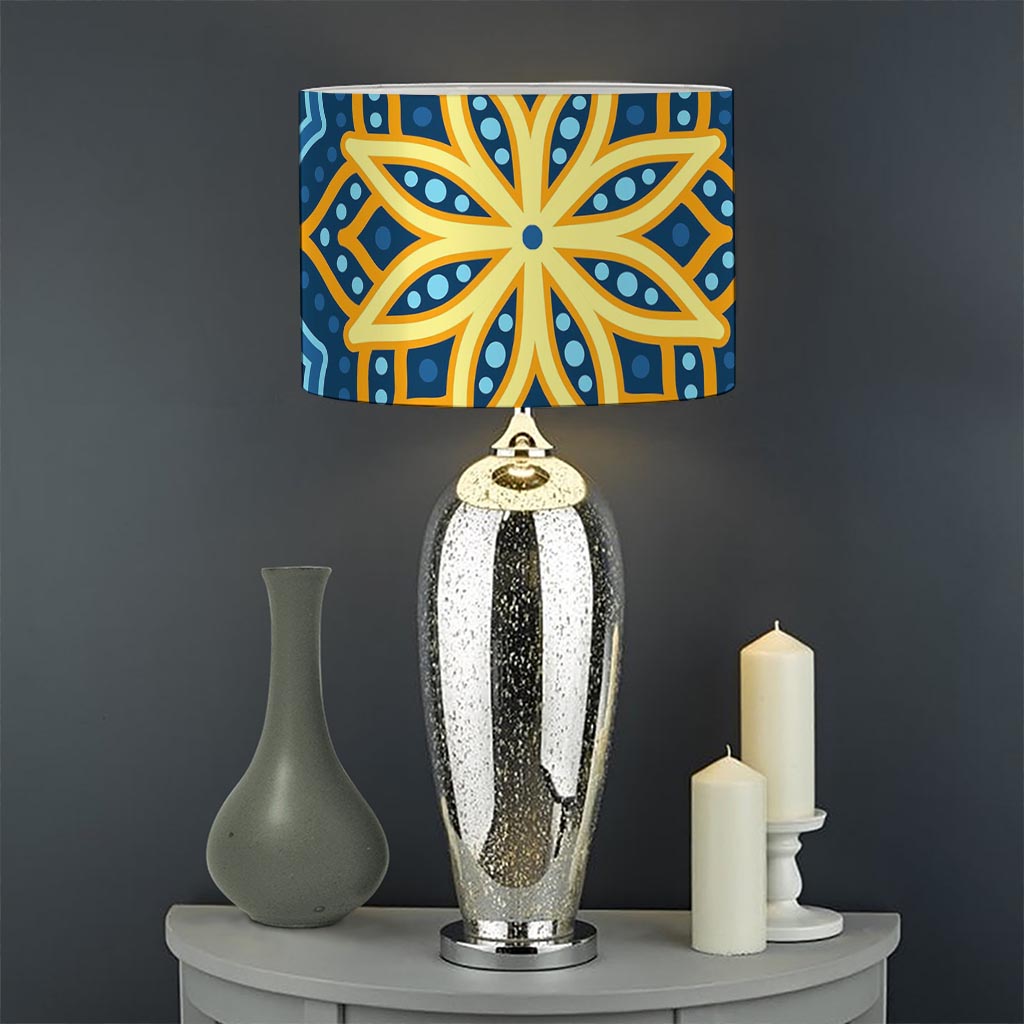 Blue And Gold Bohemian Mandala Print Drum Lamp Shade