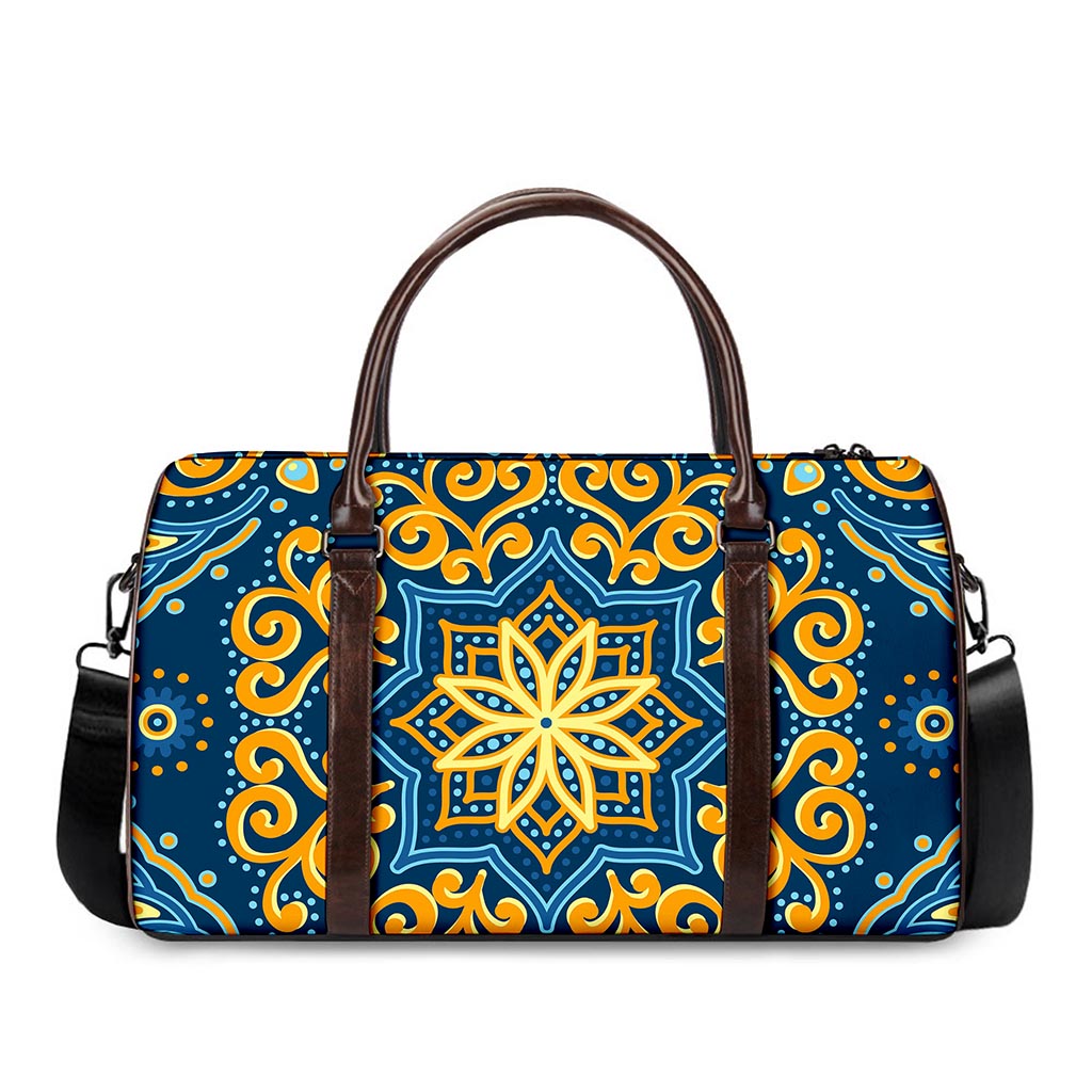 Blue And Gold Bohemian Mandala Print Duffle Bag