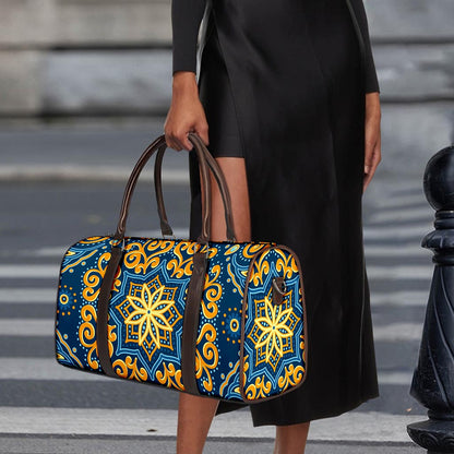 Blue And Gold Bohemian Mandala Print Duffle Bag