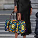 Blue And Gold Bohemian Mandala Print Duffle Bag
