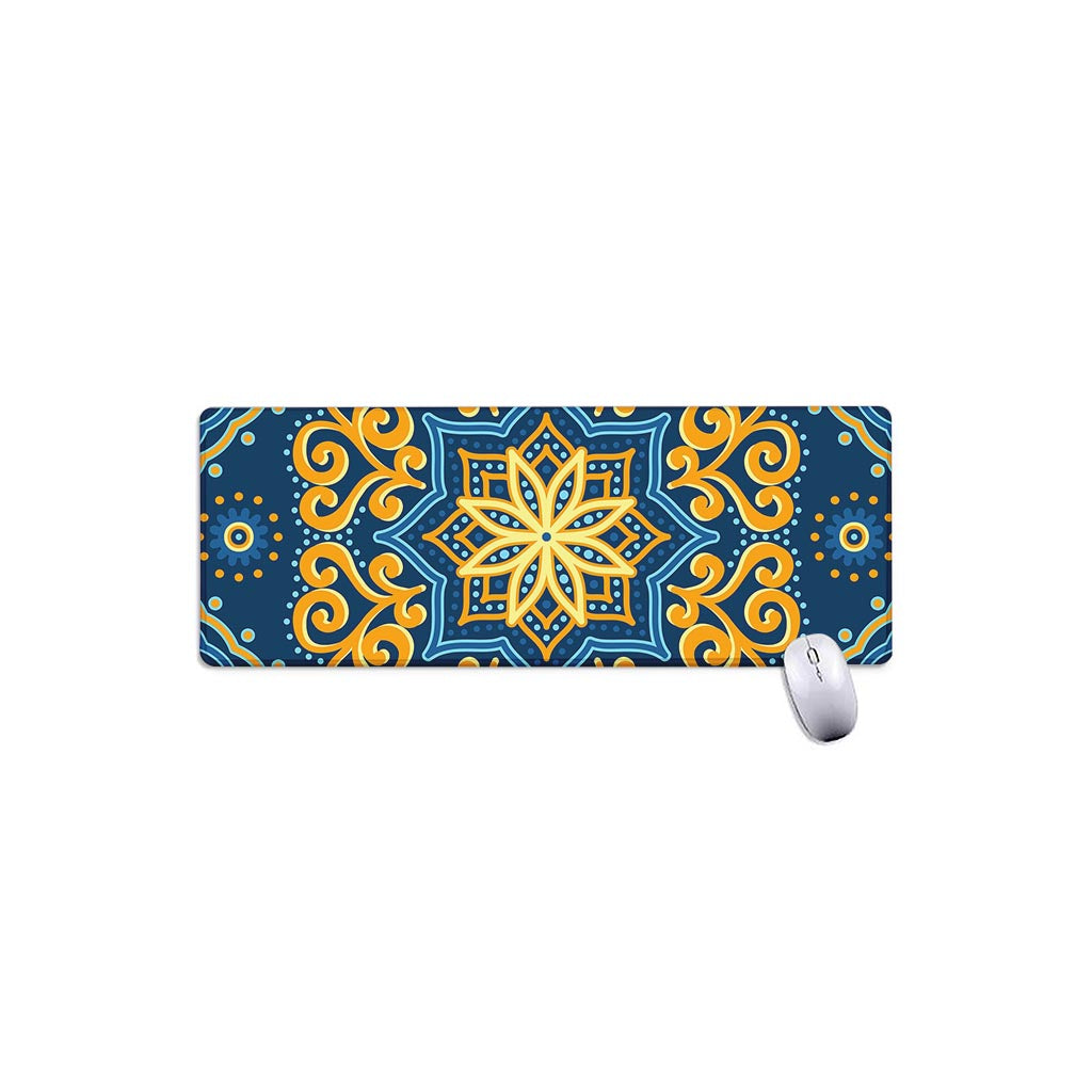 Blue And Gold Bohemian Mandala Print Extended Mouse Pad