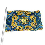Blue And Gold Bohemian Mandala Print Flag