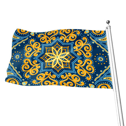 Blue And Gold Bohemian Mandala Print Flag