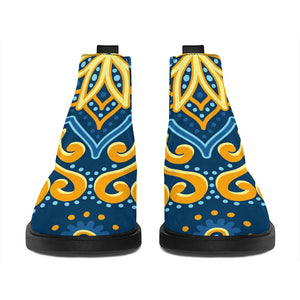 Blue And Gold Bohemian Mandala Print Flat Ankle Boots