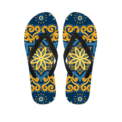 Blue And Gold Bohemian Mandala Print Flip Flops