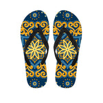 Blue And Gold Bohemian Mandala Print Flip Flops