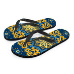 Blue And Gold Bohemian Mandala Print Flip Flops