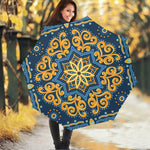 Blue And Gold Bohemian Mandala Print Foldable Umbrella