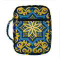 Blue And Gold Bohemian Mandala Print Front Pocket Bible Bag