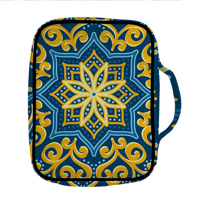 Blue And Gold Bohemian Mandala Print Front Pocket Bible Bag