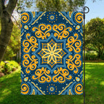Blue And Gold Bohemian Mandala Print Garden Flag