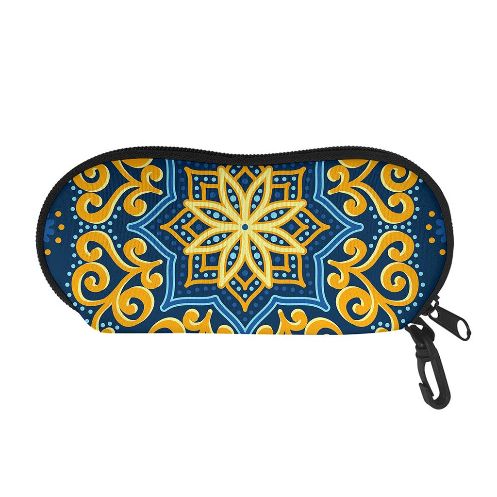 Blue And Gold Bohemian Mandala Print Glasses Case