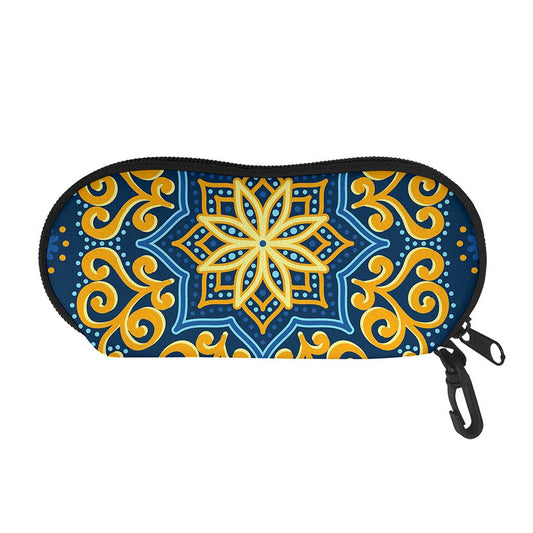 Blue And Gold Bohemian Mandala Print Glasses Case