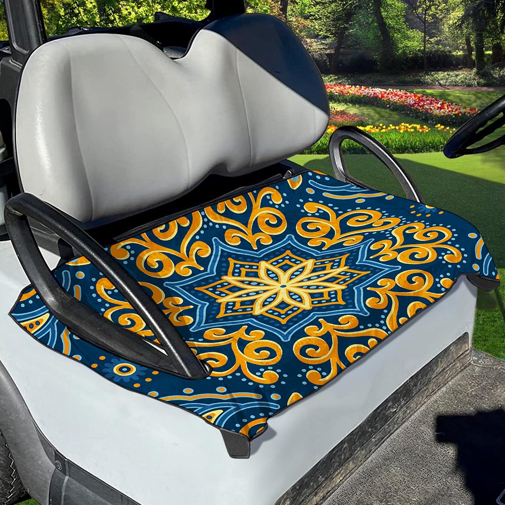 Blue And Gold Bohemian Mandala Print Golf Cart Seat Cover