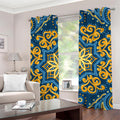Blue And Gold Bohemian Mandala Print Grommet Curtains