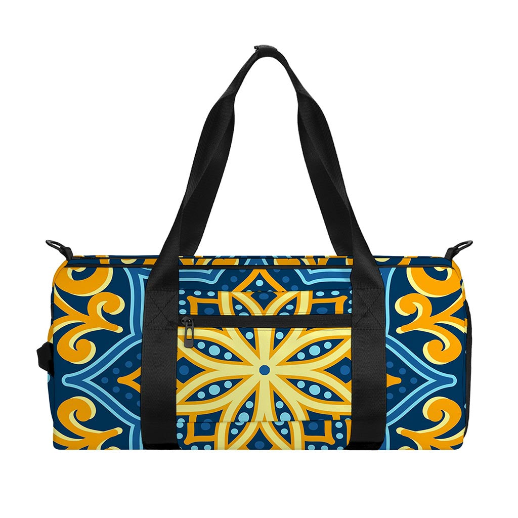 Blue And Gold Bohemian Mandala Print Gym Bag