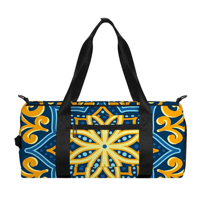 Blue And Gold Bohemian Mandala Print Gym Bag