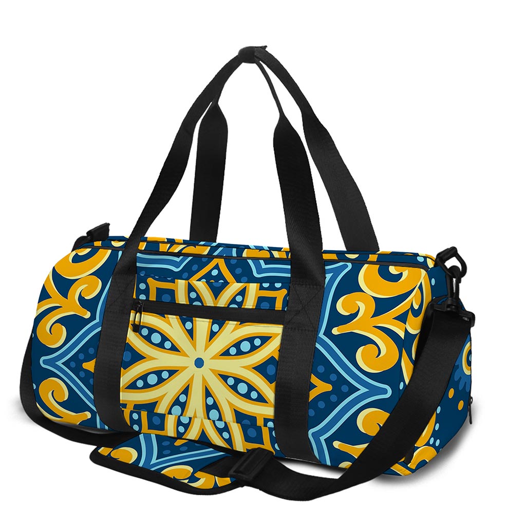 Blue And Gold Bohemian Mandala Print Gym Bag