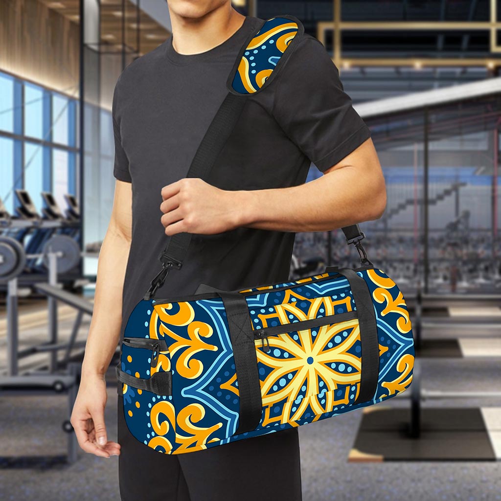 Blue And Gold Bohemian Mandala Print Gym Bag