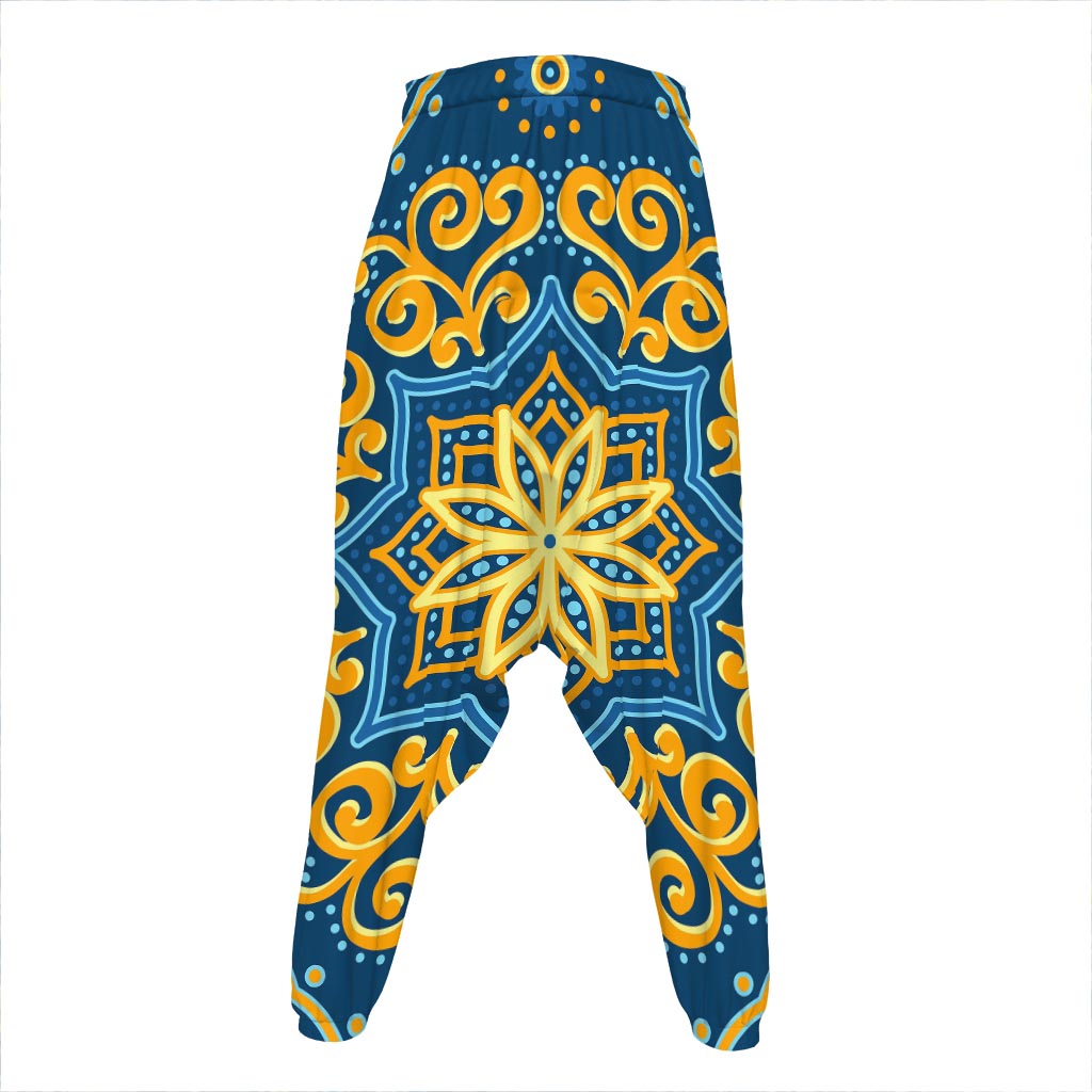 Blue And Gold Bohemian Mandala Print Hammer Pants