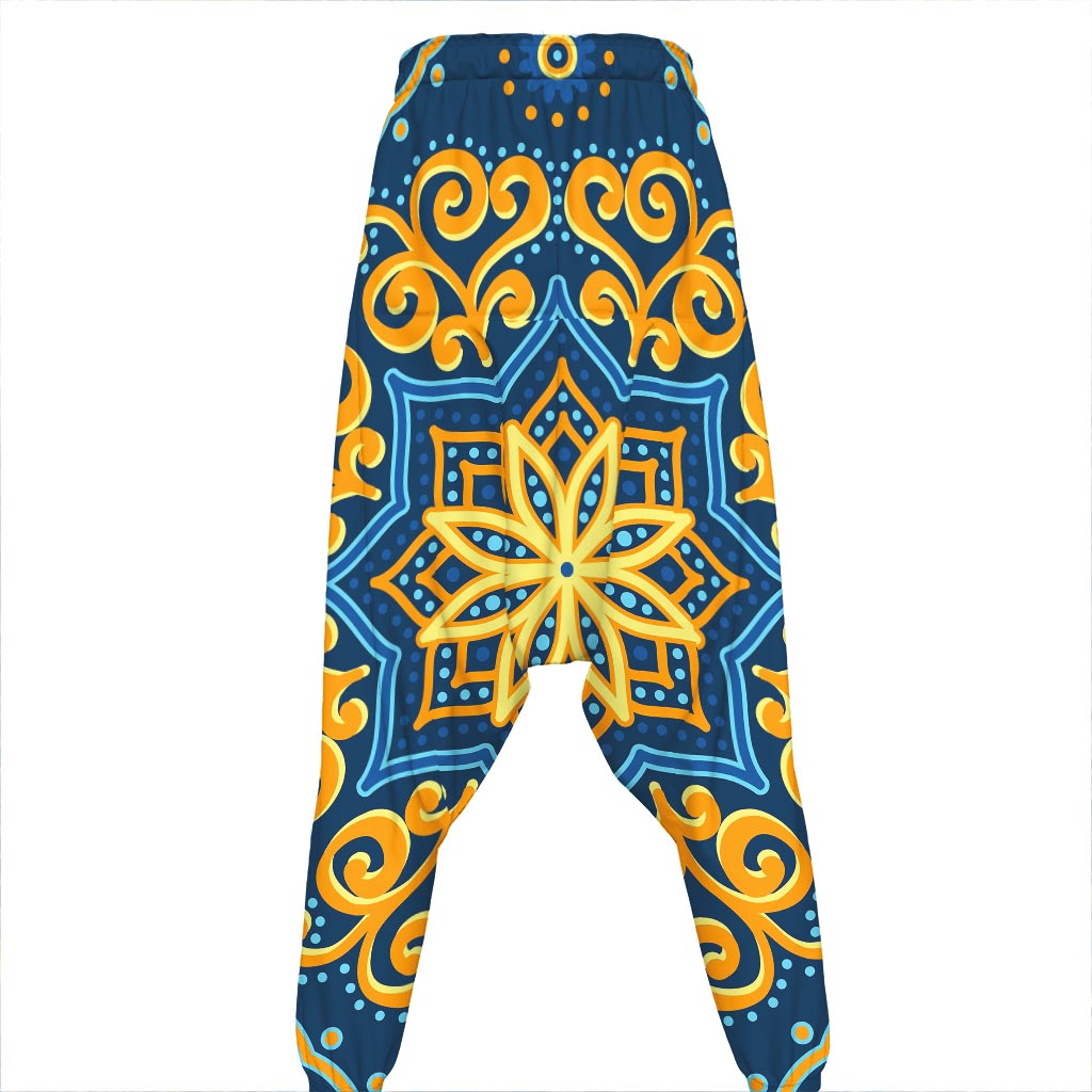 Blue And Gold Bohemian Mandala Print Hammer Pants