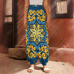Blue And Gold Bohemian Mandala Print Harem Pants