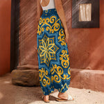 Blue And Gold Bohemian Mandala Print Harem Pants