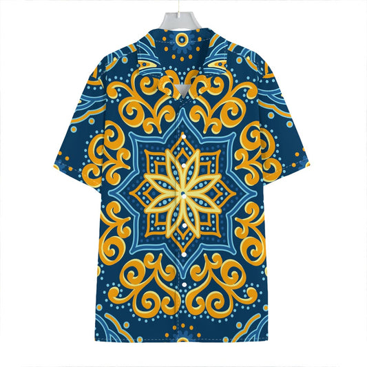 Blue And Gold Bohemian Mandala Print Hawaiian Shirt