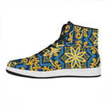 Blue And Gold Bohemian Mandala Print High Top Leather Sneakers