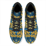 Blue And Gold Bohemian Mandala Print High Top Leather Sneakers