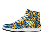 Blue And Gold Bohemian Mandala Print High Top Leather Sneakers